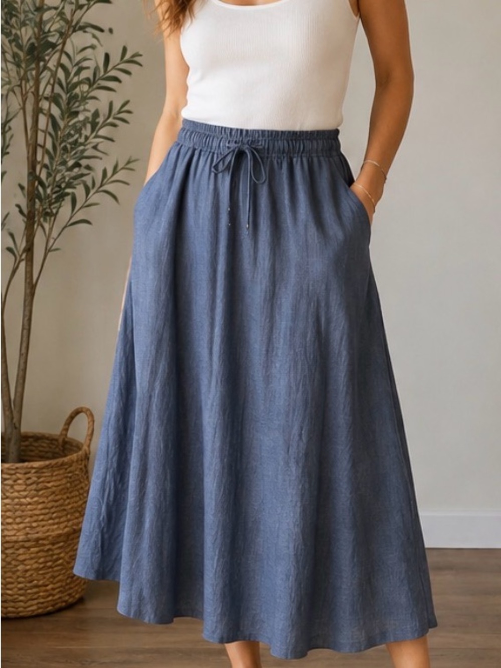 Max Studio Blue Maxi Skirt with Drawstring Waist